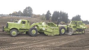 Terex 82-50 Bulldozer pushing a 1955 Euclid 16TDT Scraper